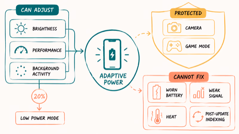 Adaptive Power adjustments, protected activities, and battery problems it cannot fix
