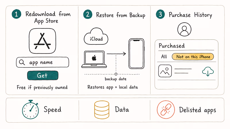 Three paths to recover a deleted iPhone app from App Store backup or purchase history