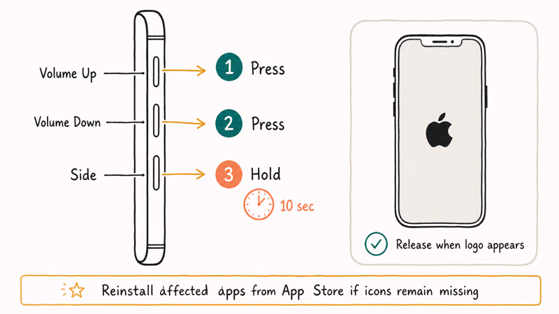 iPhone force restart key sequence using Volume Up Down and Side button