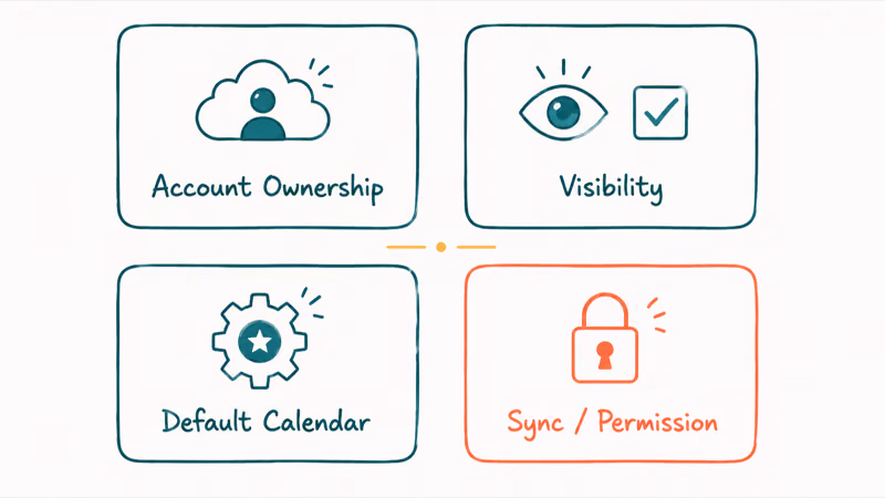 Four labeled categories explaining why iPhone Calendar events fail to sync correctly