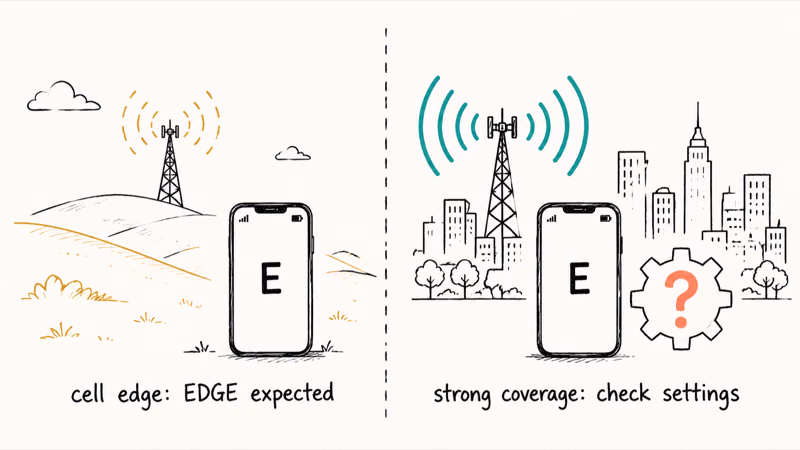 Split panel contrasting cell edge coverage with city center settings fault causing EDGE