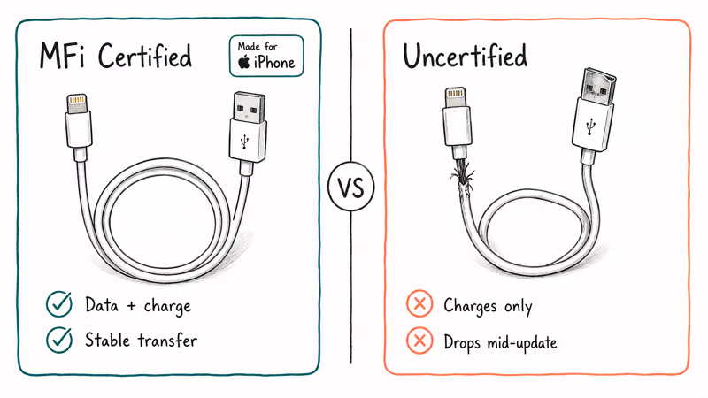 MFi Lightning cable comparison shows certified and frayed cable outcomes