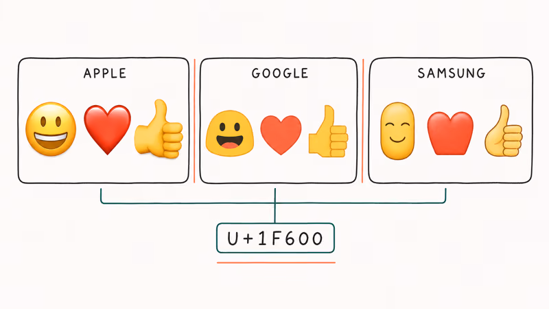 Same Unicode emoji rendered in Apple Google and Samsung styles side by side comparison.