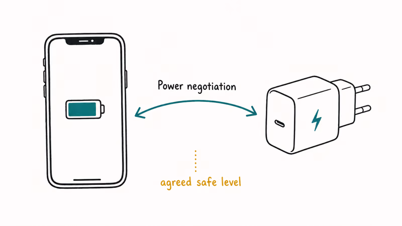 iPhone and charger negotiating a safe power level during fast charging