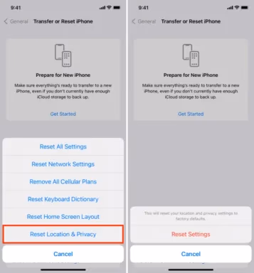 Reset Location & Privacy