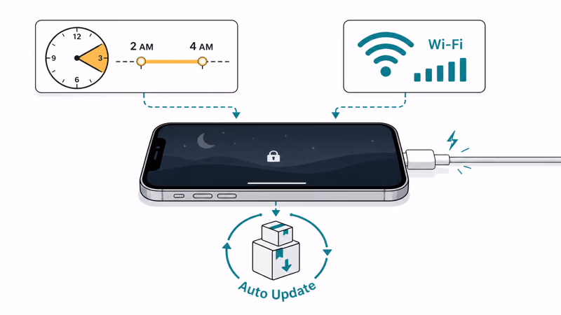 iPhone on charger overnight with Wi-Fi downloading and installing automatic iOS updates