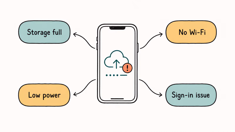 Diagram of four common reasons an iPhone iCloud backup is not working