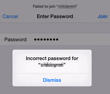 iPhone incorrect Wi-Fi password