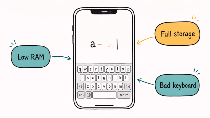Diagram of three common causes behind a laggy iPhone keyboard