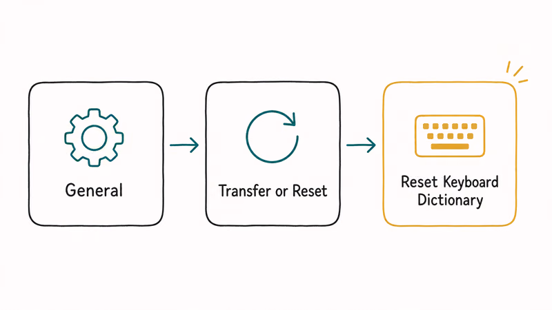 Three-step settings path to reset the iPhone keyboard dictionary