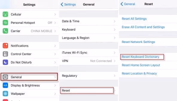 Reset Keyboard dictionary