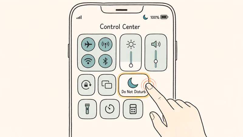Tapping off a highlighted Do Not Disturb tile in iPhone Control Center to restore alerts