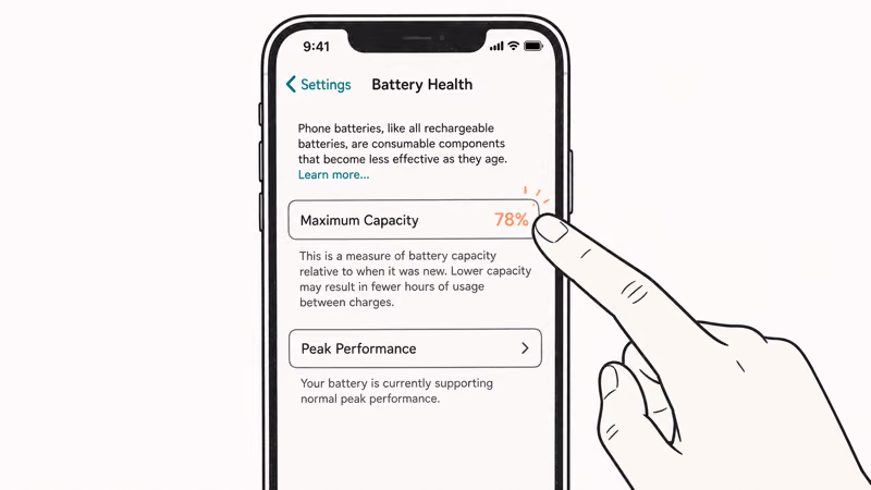 iPhone Battery Health settings screen showing a reduced maximum capacity percentage