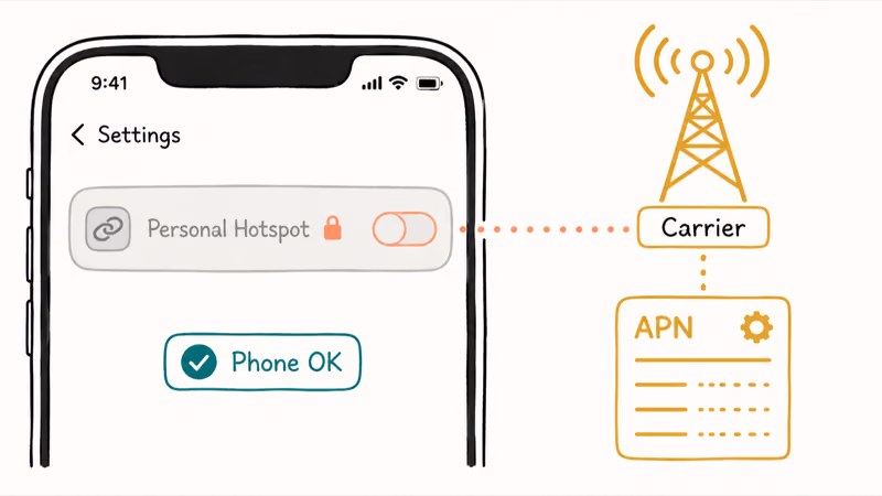 Grayed-out Personal Hotspot toggle caused by missing carrier tethering provisioning and APN configuration gap