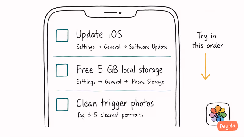 Checklist of three advanced fixes when iPhone Photos face recognition stays broken