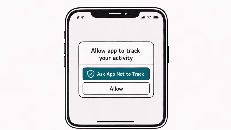 iPhone showing the App Tracking Transparency prompt with ask not to track option