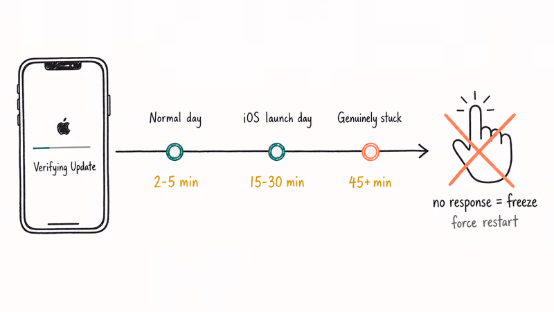 Timeline comparing normal verification time versus launch day server overload waits