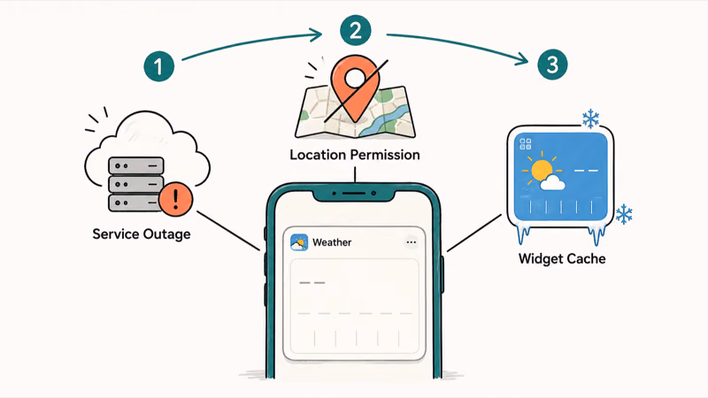 Three root causes of iPhone Weather failures shown as outage permission and widget cache
