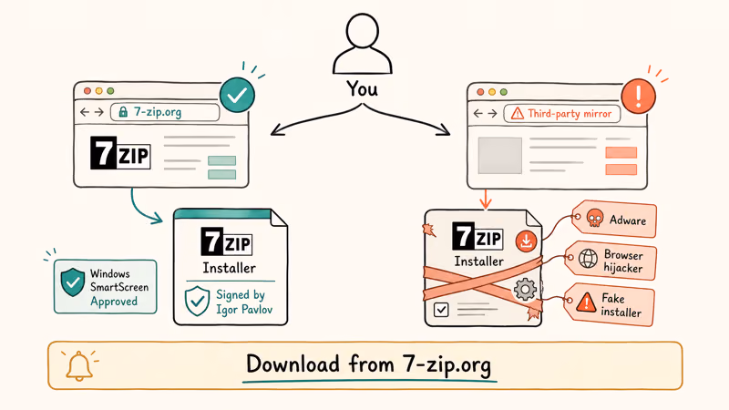 Official 7-Zip download is safer than third-party mirror installers