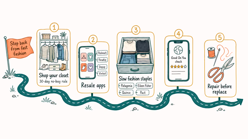 Slow fashion alternatives chart with resale apps durable basics and brand rating tools