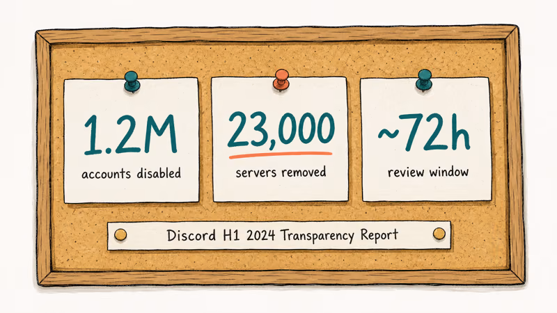 Stat board shows disabled accounts, removed servers, and 72 hour review window.