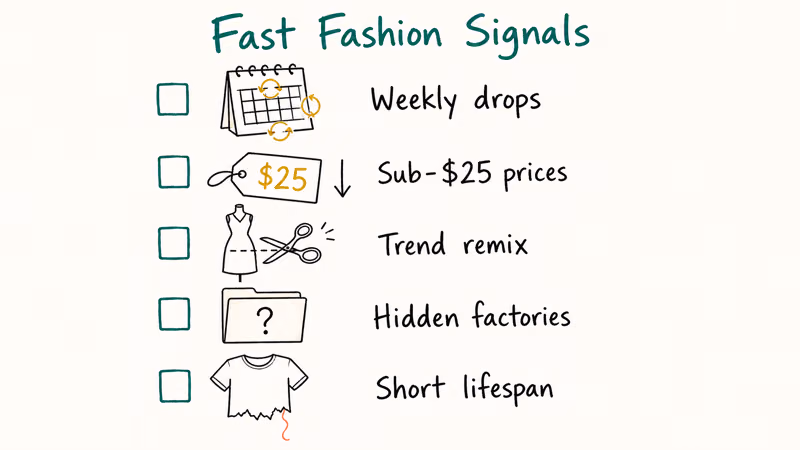 Checklist shows weekly drops, low prices, trend remixing, hidden factories, short lifespan