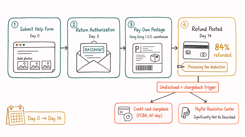 Emmiol return flow from help form to partial 84 percent refund and chargeback escalation