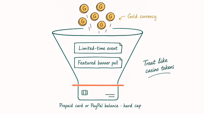 Gold currency funnel capped by prepaid card or PayPal spending limit.