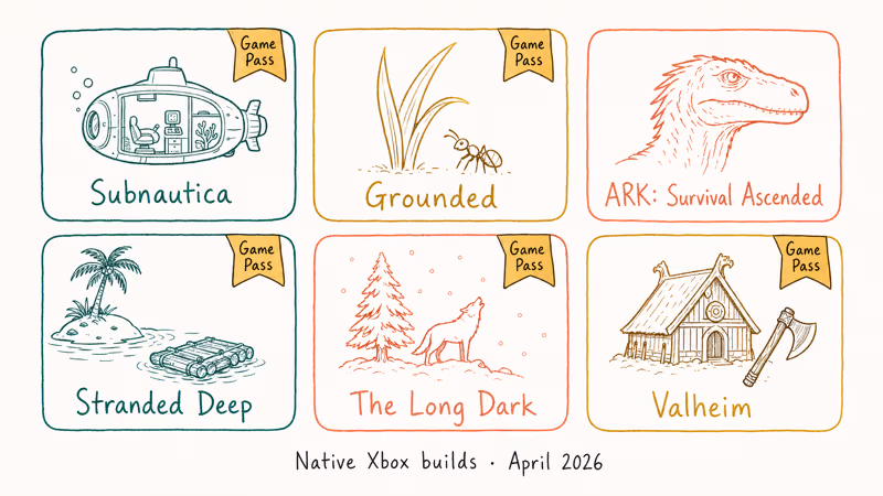 Six Xbox survival games arranged in a simple tile grid