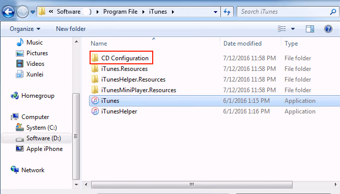 iTunes CD Configuration Folder