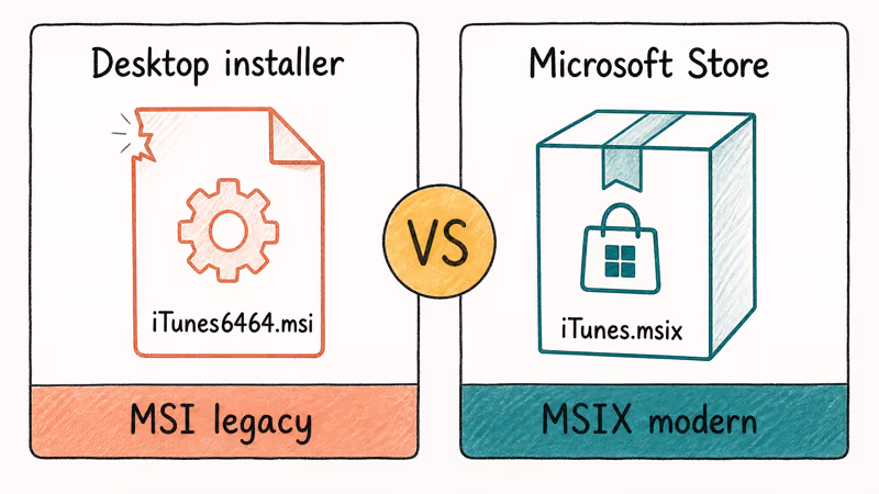 Side by side comparison of legacy MSI installer versus modern MSIX Microsoft Store package