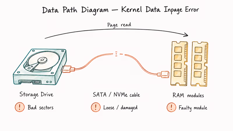Diagram showing storage, cable, and RAM failure points in a page read