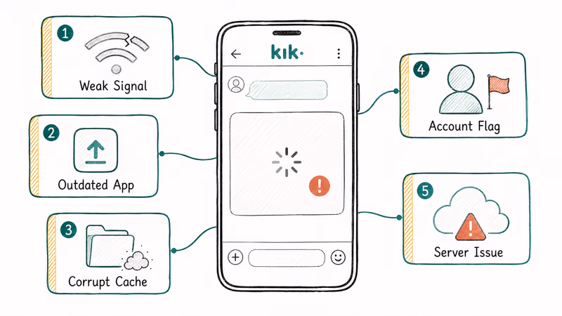 Diagram of five common causes that block Kik images from loading on phones