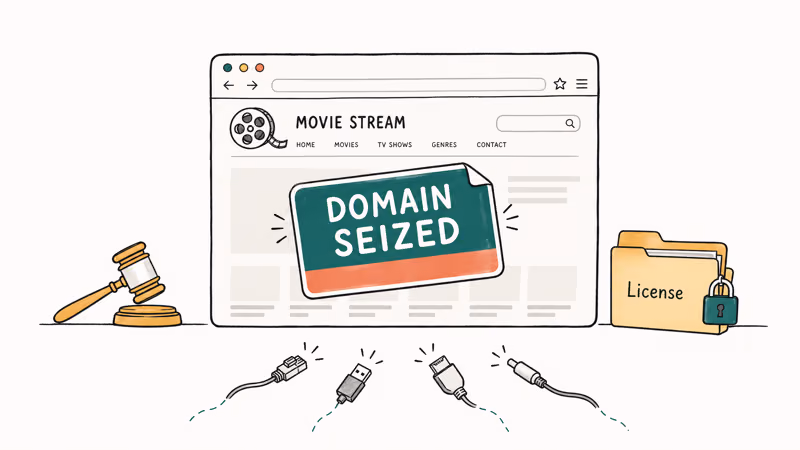 Movie site browser window taken offline by a domain seizure notice