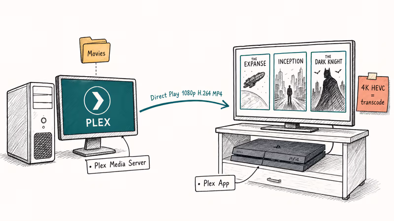 Plex Media Server streaming a movie library to the PS4 Plex app