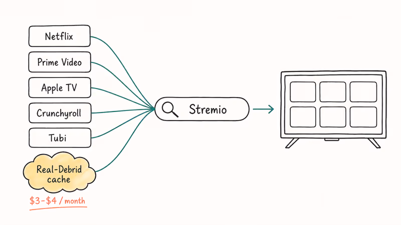 Legal streaming sources and Real-Debrid cache funneling into Stremio search