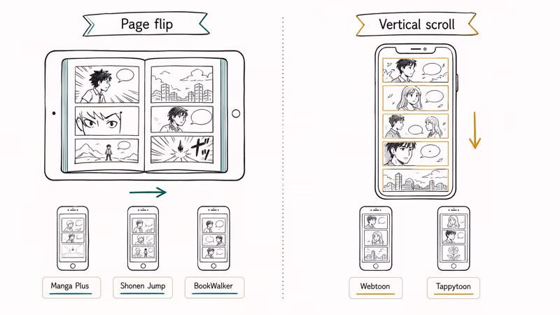 Tablet page flip reader compared with phone vertical scroll manhwa reader