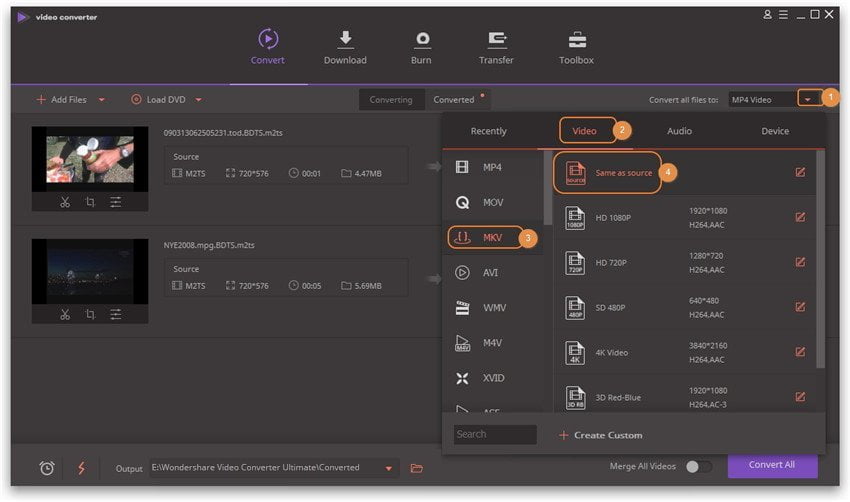 UniConverter Output Format Settings