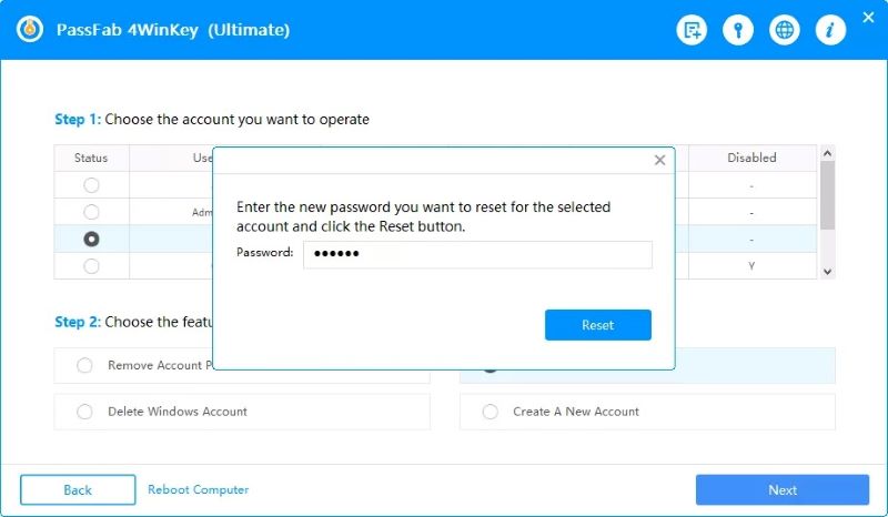 PassFab 4WinKey Reset account password