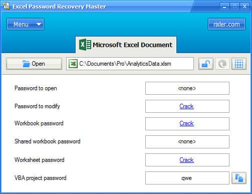 Rixler Excel Password Remover