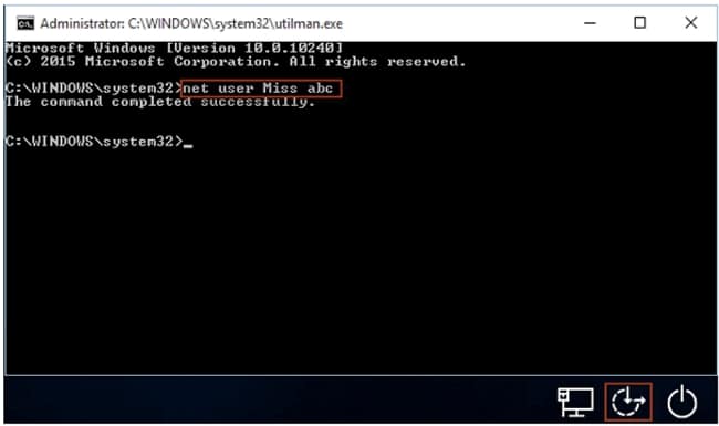 net user command to reset the password