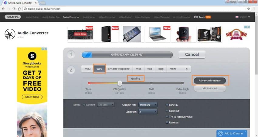 Online Audio Converter Advanced Settings