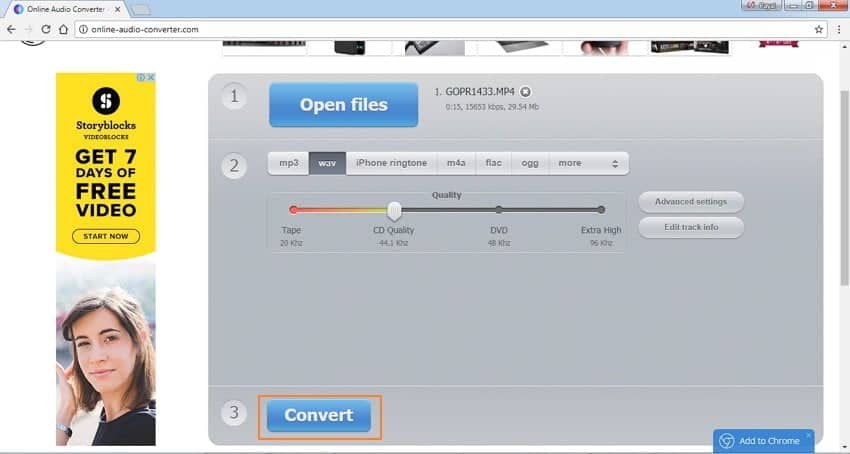 convert mp4 to wav with Online Audio Converter