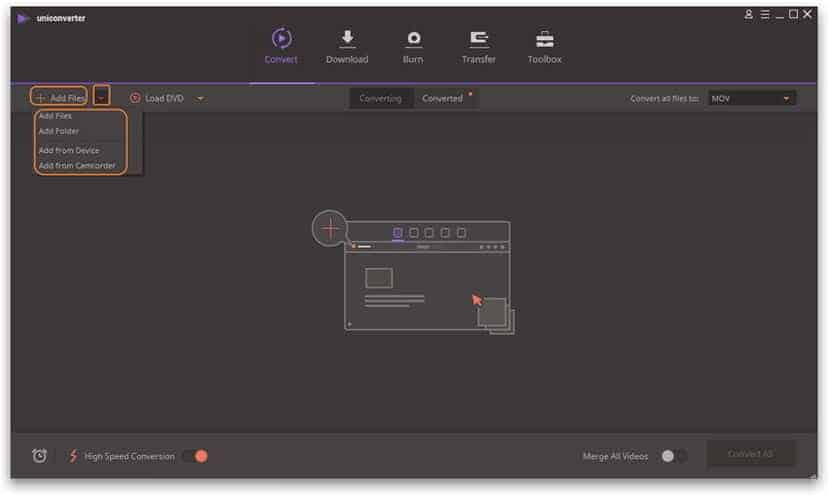 add mp4 files to Uniconverter