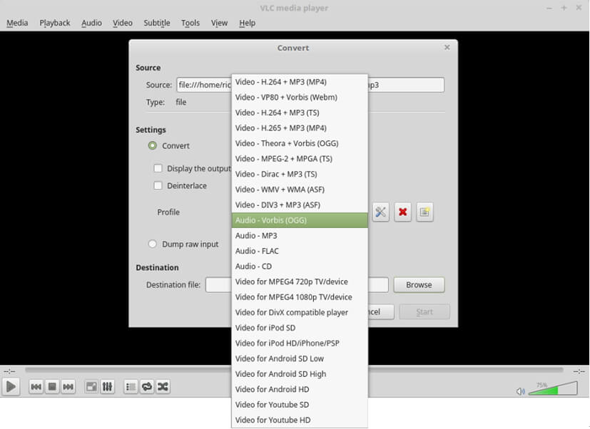 convert mp3 to ogg with VLC