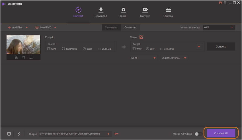 convert mp4 to wav using Uniconverter