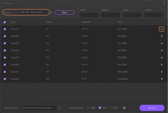Convert CDA to MP3 via UniConverter