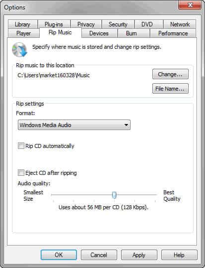 rip music settings