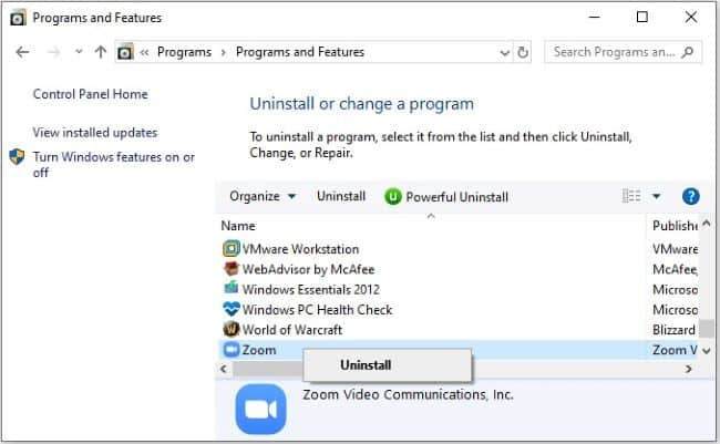 uninstall zoom