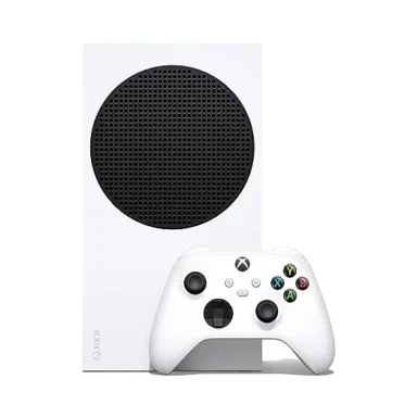 Xbox Series S compact digital console on shelf with controller